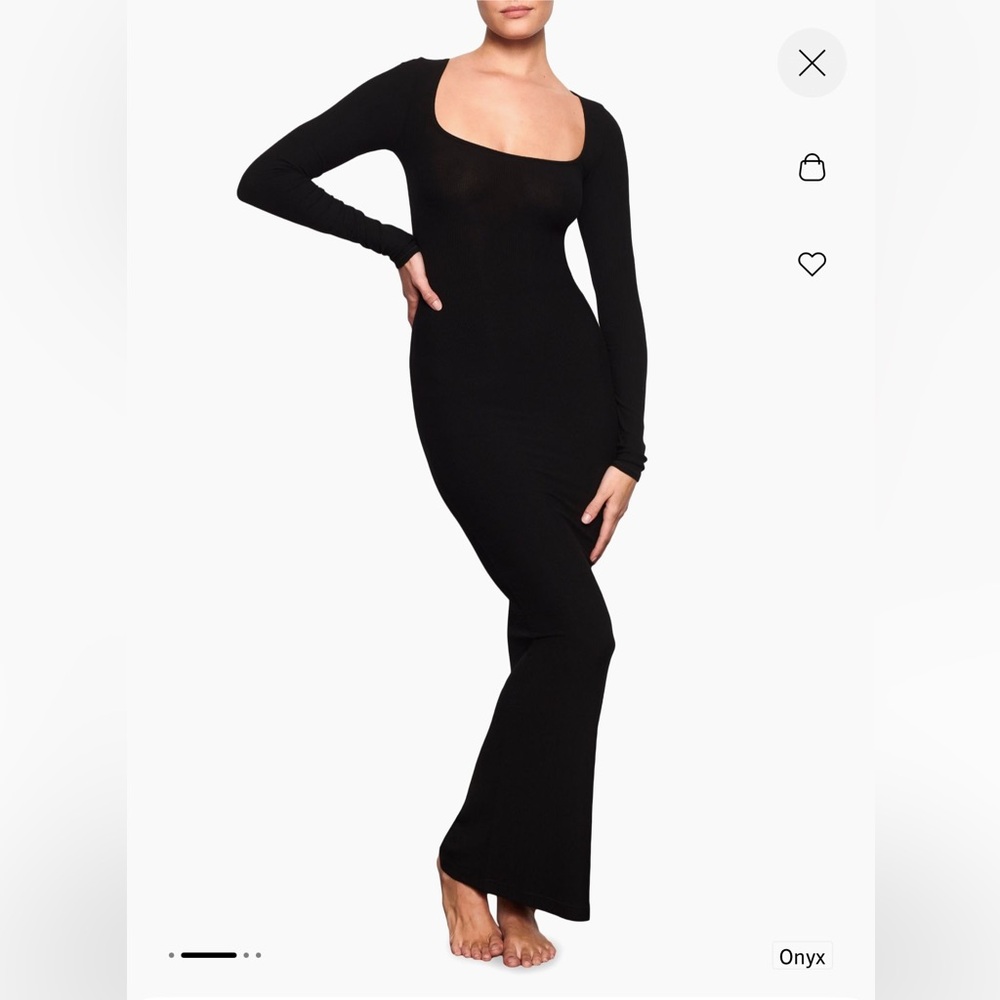 SKIMS Black Bodycon Long Sleeve Dress